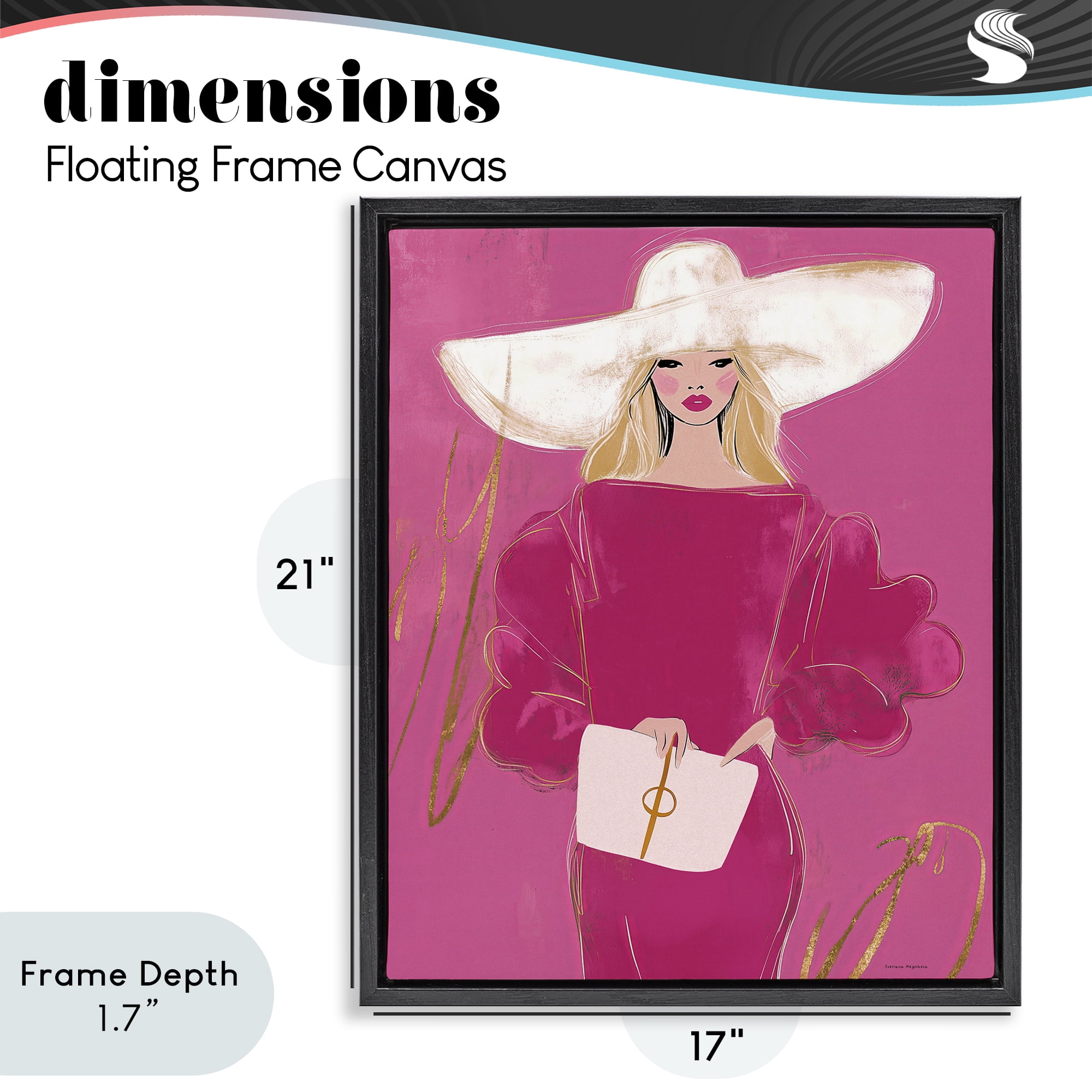 Stupell Industries Lady In Pink with Hat Black Framed Floater Canvas Wall Art, design by Svetlana Aleynikova