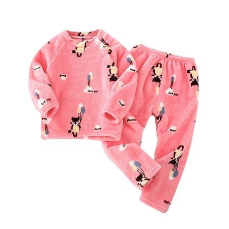

MHZLDYZ Clearance Toddler Girls Boys Fleece Pajama Set Winter Warm Long Sleeve Sleepwear Pajamas Tops Pants 2Pcs Outfits Loungewear Pjs Set (Watermelon Red 140)