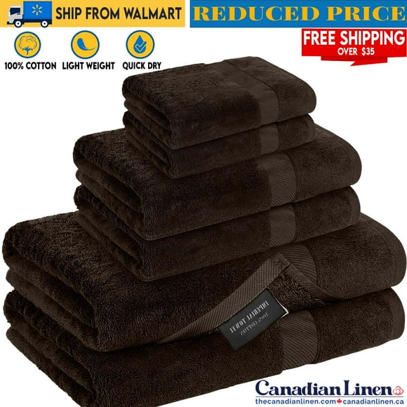 Canadian Linen Imperial Basic Bathroom Towel Set 6 Pieces Lightweight Quick Dry Thin 2 Bath Towels 2 hand Towels and 2 Washcloths 100% Cotton Towels Soft Absorbent Towel for Bathroom 6 Pack Brown
