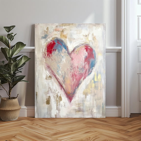 Velto Abstract Heart Neutral Background, Modern Gold Pink And Blue Wall Decor, Elegant Valentine'S Day Art Canvas, 8x10 UNFRAMED