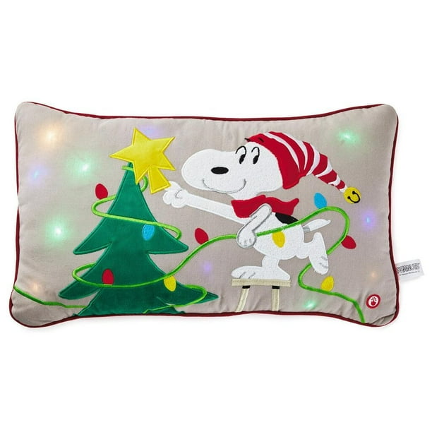Hallmark Peanuts Snoopy Decorating Christmas Tree LightUp Pillow New