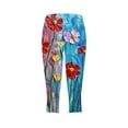 thumbnail image 4 of cocolona Summer High Waist Capri Leggings for Women Floral Printing Stretch Slim Gym Running Workout Yoga Pants, 4 of 4