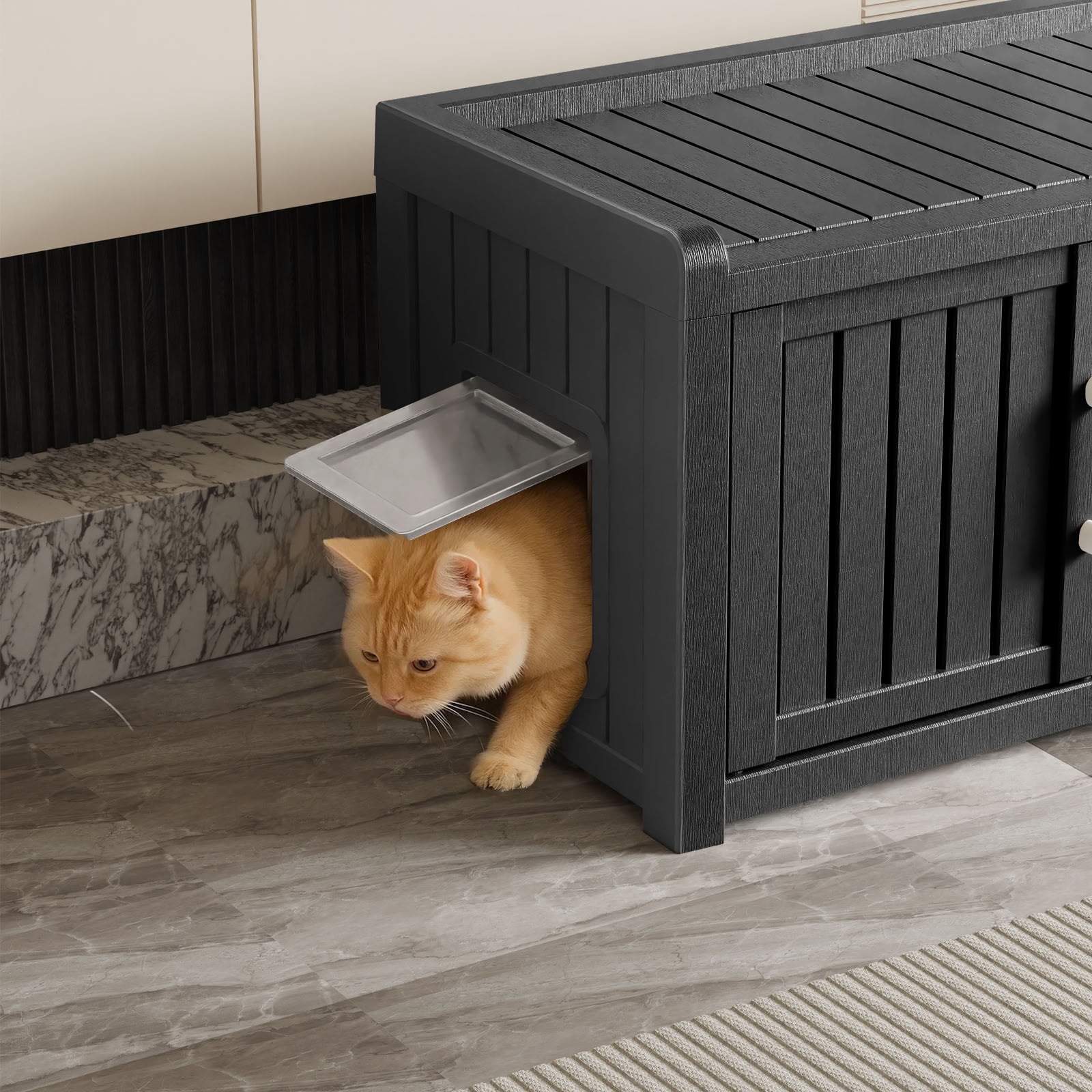 MAYEERTY Multi-Functional Cat House & Litter Box Enclosure, Sturdy Storage Cabinet with Ventilated Side Window