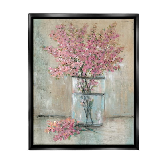 Stupell Industries Cherry Blossom Twigs Botanical & Floral Painting Black Floater Framed Canvas Art Print Wall Art, 17 x 21