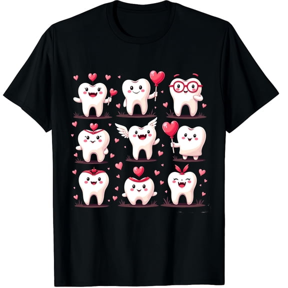 Valentines Day Teeth Coquette Bow Dental Graphic Black T-Shirt for Men and Women