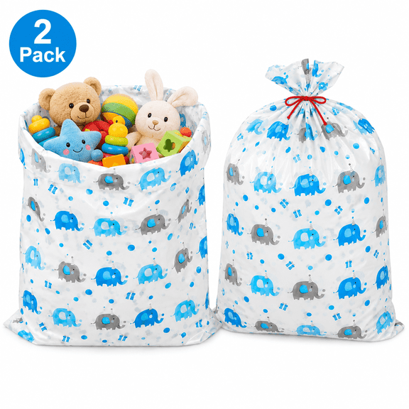 Large Plastic Bags Jumbo Plastic Gift Bags for Present, Baby Shower Gift Bag Oversized Wrapping Bags for Party Favors (2Pack ,Blue,36 x 56 '')