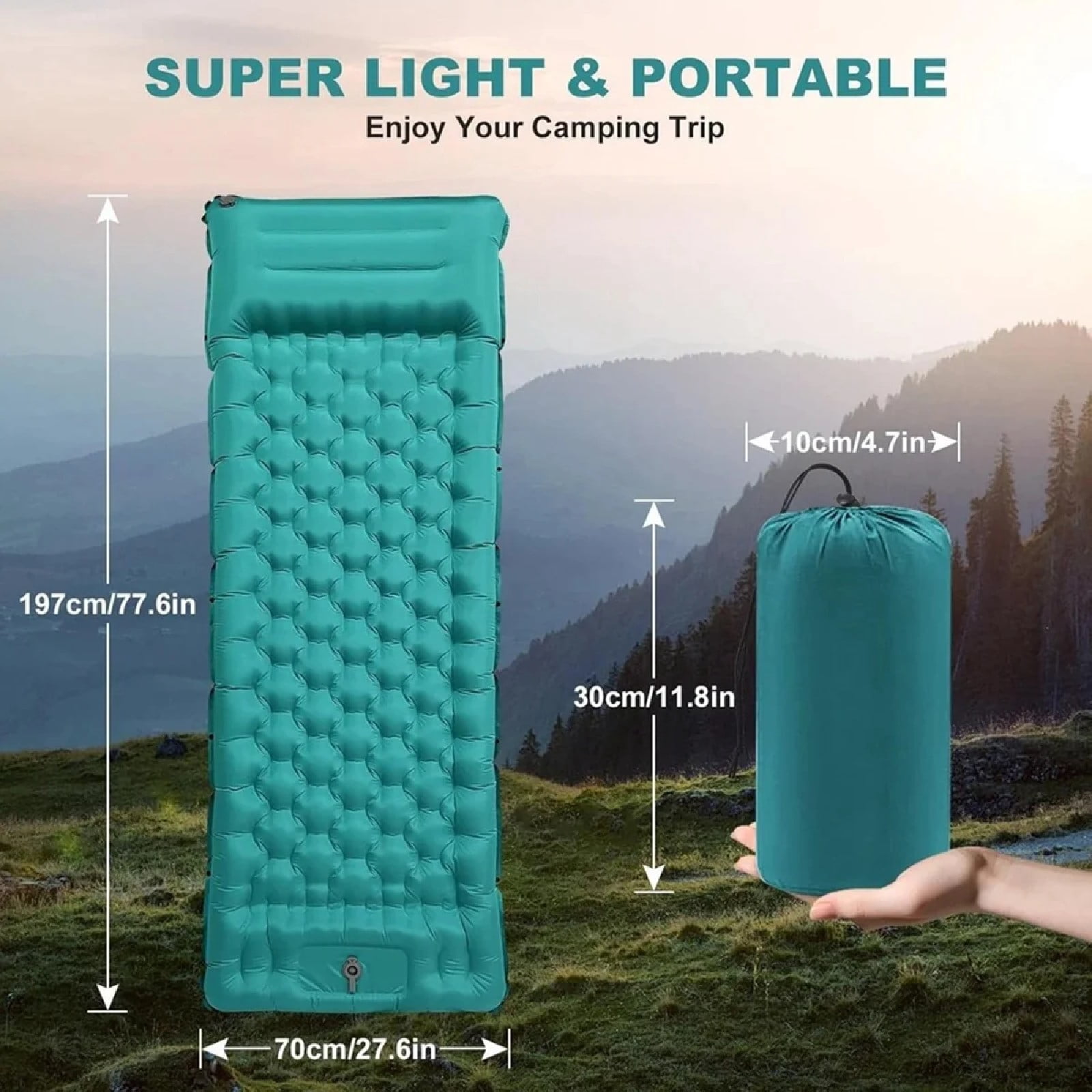 JOVELL Inflatable Sleeping Pad with Built-in Foot Pump & Pillow, 4.7" Thick Waterproof Camping Air Mattress, Self Inflating Sleep Pad for Backpacking, Hiking, Tent, Blue