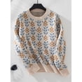 thumbnail image 4 of Female Long Sleeve Crewneck Sweater Fall Printed Cute Oversized Knitted Pullover Tops Trendy Clothes Apricot S, 4 of 9