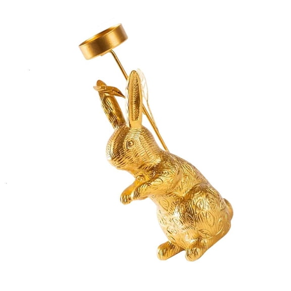 Metal Pillar Candle Holder with Gold Bunnies Design Easters Table Candlestick