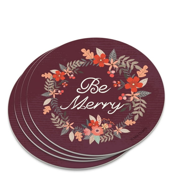 Be Merry Christmas Wreath Novelty Coaster Set