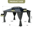 thumbnail image 3 of Dextrus 10x12ft Outdoor Hardtop Gazebo with Netting & Curtains, Double Roof  Polycarbonate Canopy, Galvanized Iron Aluminum Column Garden Tent, Black&Gray, 3 of 8