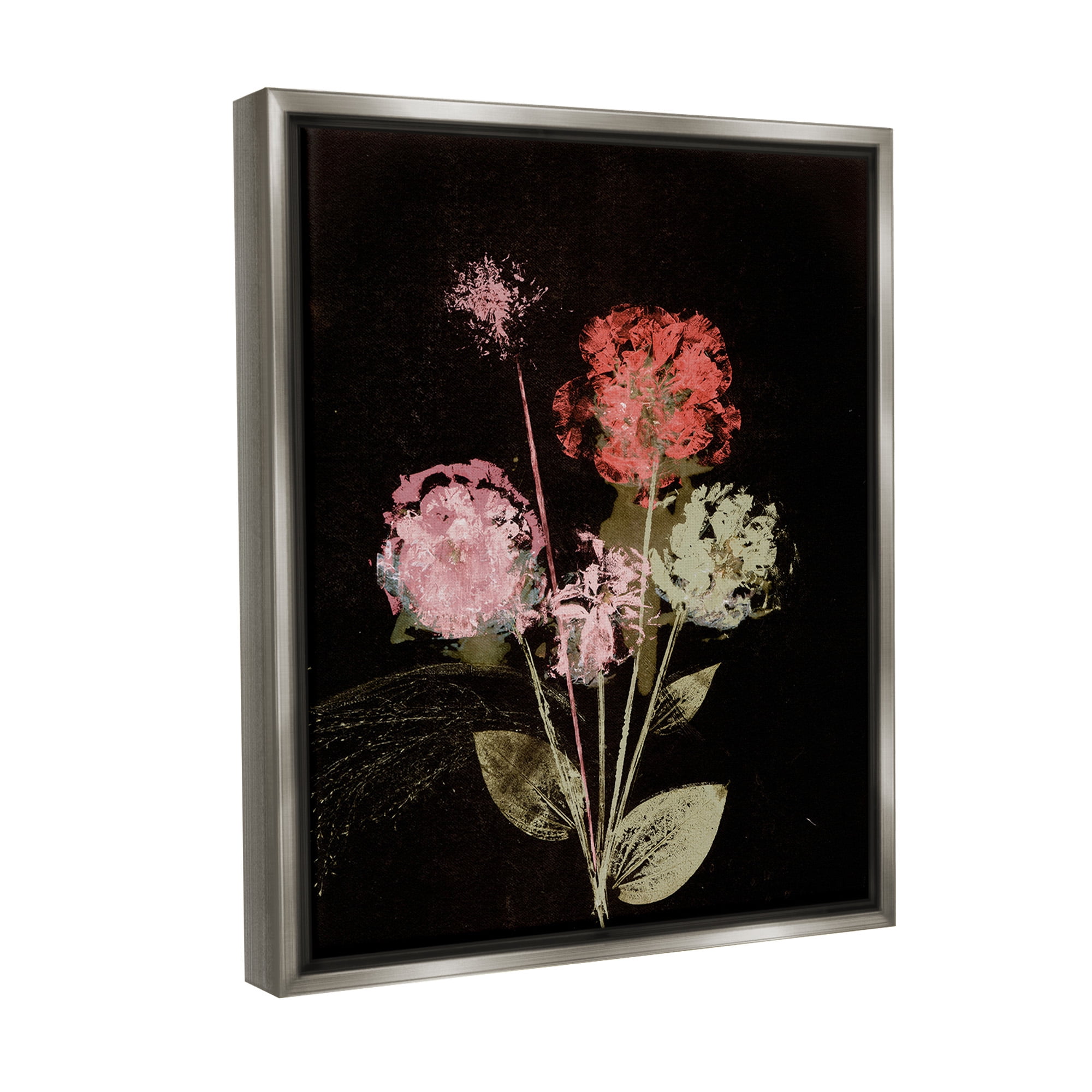 Stupell Industries Rustic Roses on Black Botanical & Floral Painting Gray Floater Framed Canvas Art Print Wall Art, 17 x 21