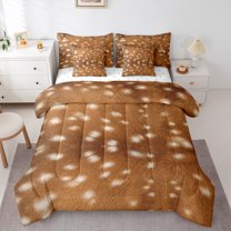 Homewish Deer Print Twin Bedding Sets 7-Piece for Teens Boys Girls,Jungle Animal Bedding Comforter Set Microfiber,Brown White Breathable Sheet Sets,Breathable Home Decor,Reversible