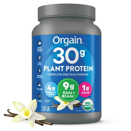 Orgain Organic Vegan 30g High Protein Powder, Plant Based Shake Drink, Prebiotic Fiber, Vanilla, 2.01lb