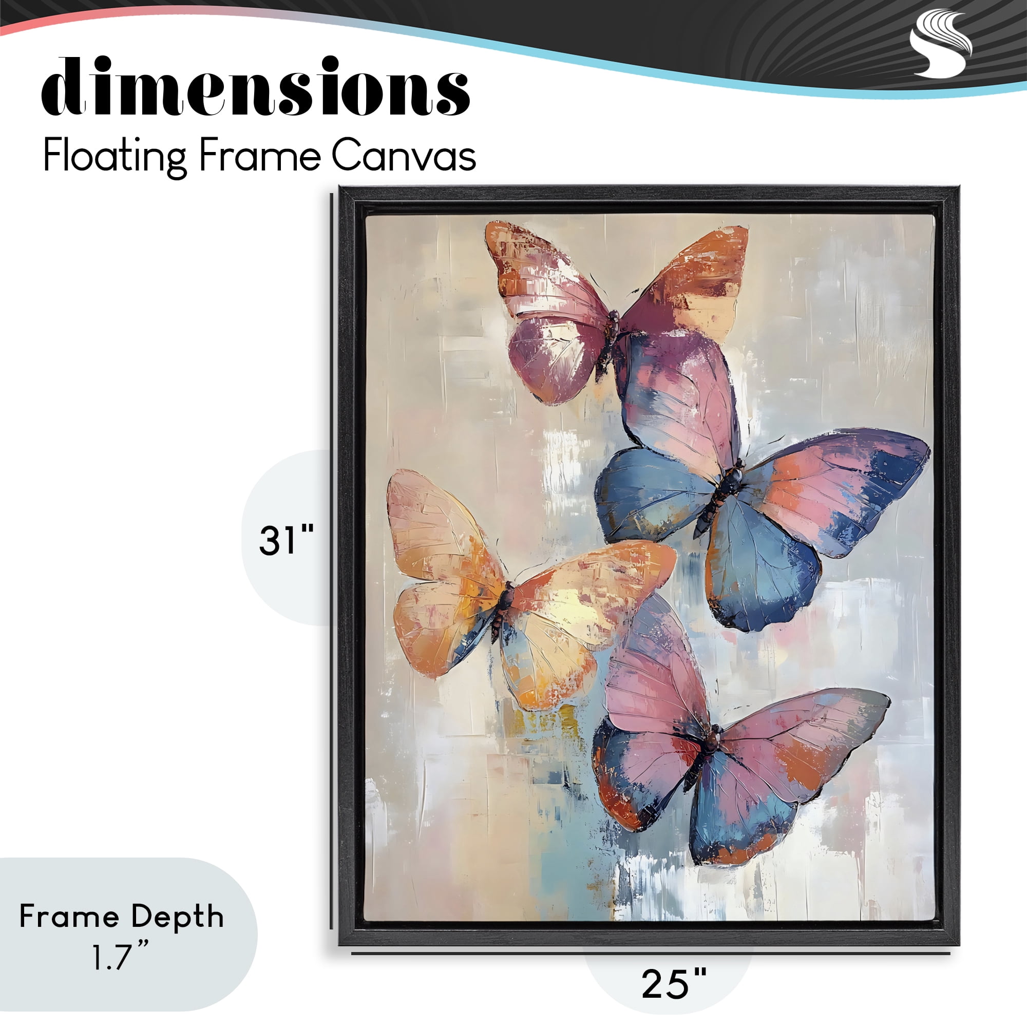 Stupell Industries Butterfly Beauty Abstraction Black Framed Floater Canvas Wall Art, design by Creative Studio
