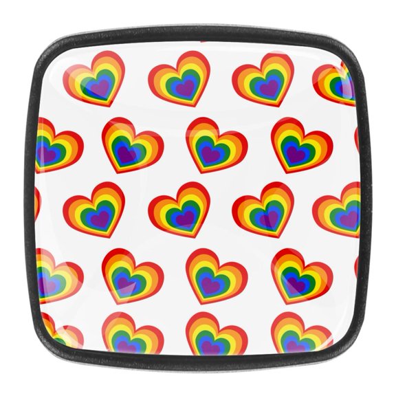 4 Pcs Square Cabinet Handle Cupboard Knob Drawer Pulls Handle Rainbow Love Loving Heart Drawer Knobs with Screws Furniture Decoration