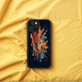 thumbnail image 5 of iPhone 15 Case - Lightweight Yellowing Resistant with Vibrant Abstract Swirling Pattern in Orange Blue & Red on Dark Background, 5 of 6