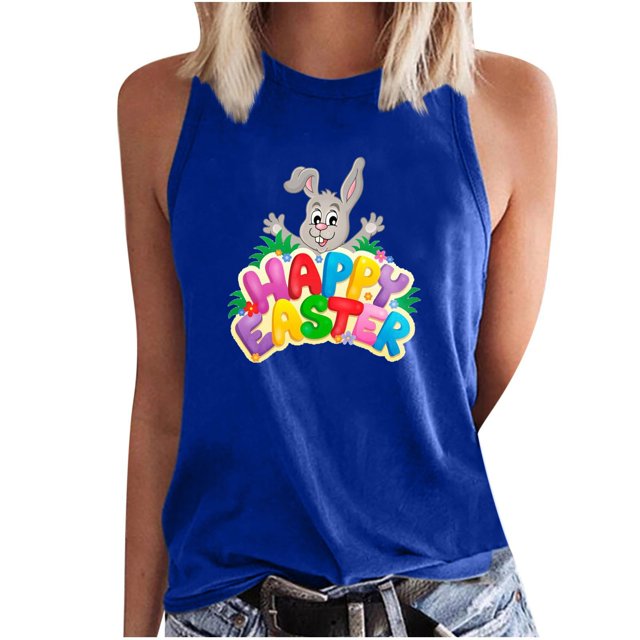 Camiseta sin mangas de verano de Pascua con cuello redondo suelto informal estampado para mujer Fridja qr2242