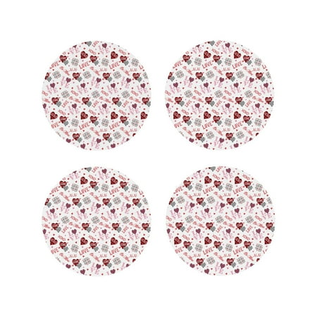 

Fuzoiu Valentine s Day Print Leather Coasters Set Drink Coasters Set of 4 for Tabletop Protection Durable PVC Coasters Home Décor and Housewarming Gift-Round Shape