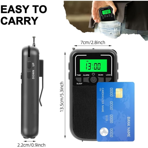 Portable Radio with LED Flashlight, AM FM SW, for Long Range Reception, Emergency Pocket Walkman Radio for Indoor, Outdoor,Walk,Jogging,Gym,Camping