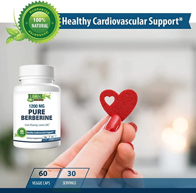 LEAN Nutraceuticals Berberine 1200mg - Blood Sugar, Cholesterol, Cardiovascular Health, Metabolism, 60 Capsules