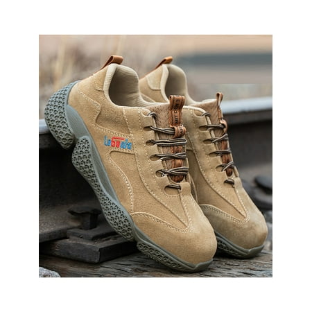 

GENILU Men Comfort Slip Resistant Work Shoes Steel Toe Safety Boot Construction Heavy Duty Fashion Brown 10