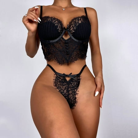 

Quealent Lingerie Set Women Lingerie Teddy Bodysuit Snap Crotch One Piece Lingerie Black M