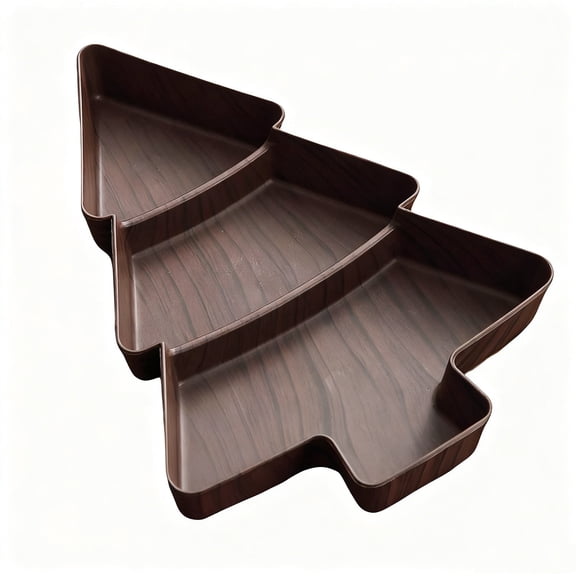 Tree-Shaped Christmas Divided Plate - Faux Wood Plastic Fruit Tray, Realistic Grain Texture, Durable BPA-Free Snack Candy Serving Dish Holiday Decor, B
