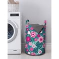 thumbnail image 3 of Floral Laundry Bag, Pattern of Monstera Leaf Pink Flowers Tropical Arrangement, Hamper Basket with Handles Drawstring Closure for Laundromats, 13" x 19", Pale Petrol Blue Teal, by Ambesonne, 3 of 4