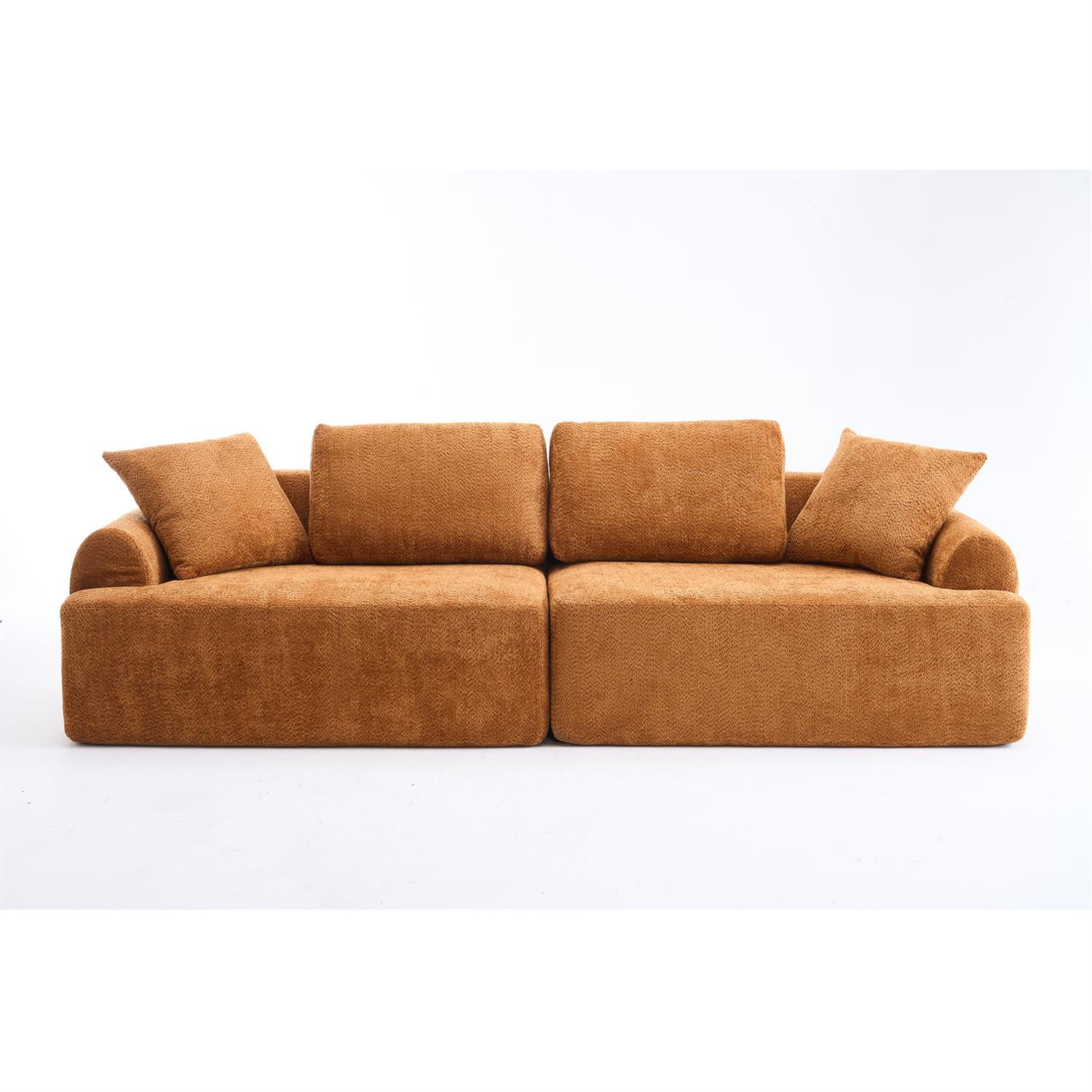 Demi Bonn 103" 4-Seater Crochet Yarn Fabric Sofa with Full Sponge for Living Room, 4 Pillows for Living Room, Office, Modern Couch Furniture, Orange