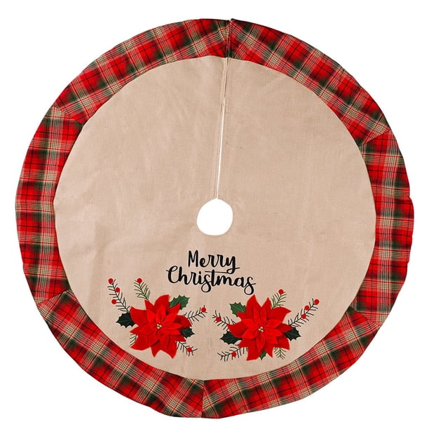 Billuyoard Faldas de árbol de Navidad, tela de lino inferior, alfombra redonda de flores grandes, cubierta de Base decorativa para el hogar, suministros Kits de decoración para fiestas Billuyoard HA068124-00