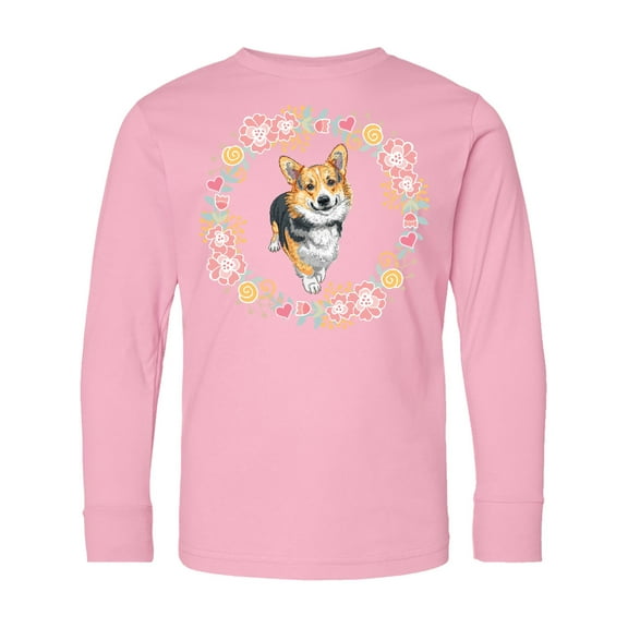 Inktastic Corgi Wreath for Dog Lovers Long Sleeve Youth T-Shirt