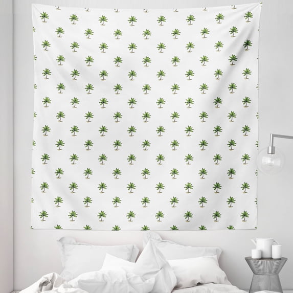 Tropical Tapestry, Palm Tree Tropic Accents Inspired Hawaiian Island Forest Illustration, Fabric Wall Hanging Decor for Bedroom Living Room Dorm, 5 Sizes, Lime Green White, by Ambesonne