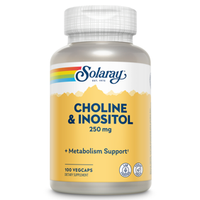 Solaray Choline & Inositol 250 mg | Two-Nutrient Combo for Healthy Fat Metabolism, Brain Function Support | 100 VegCaps