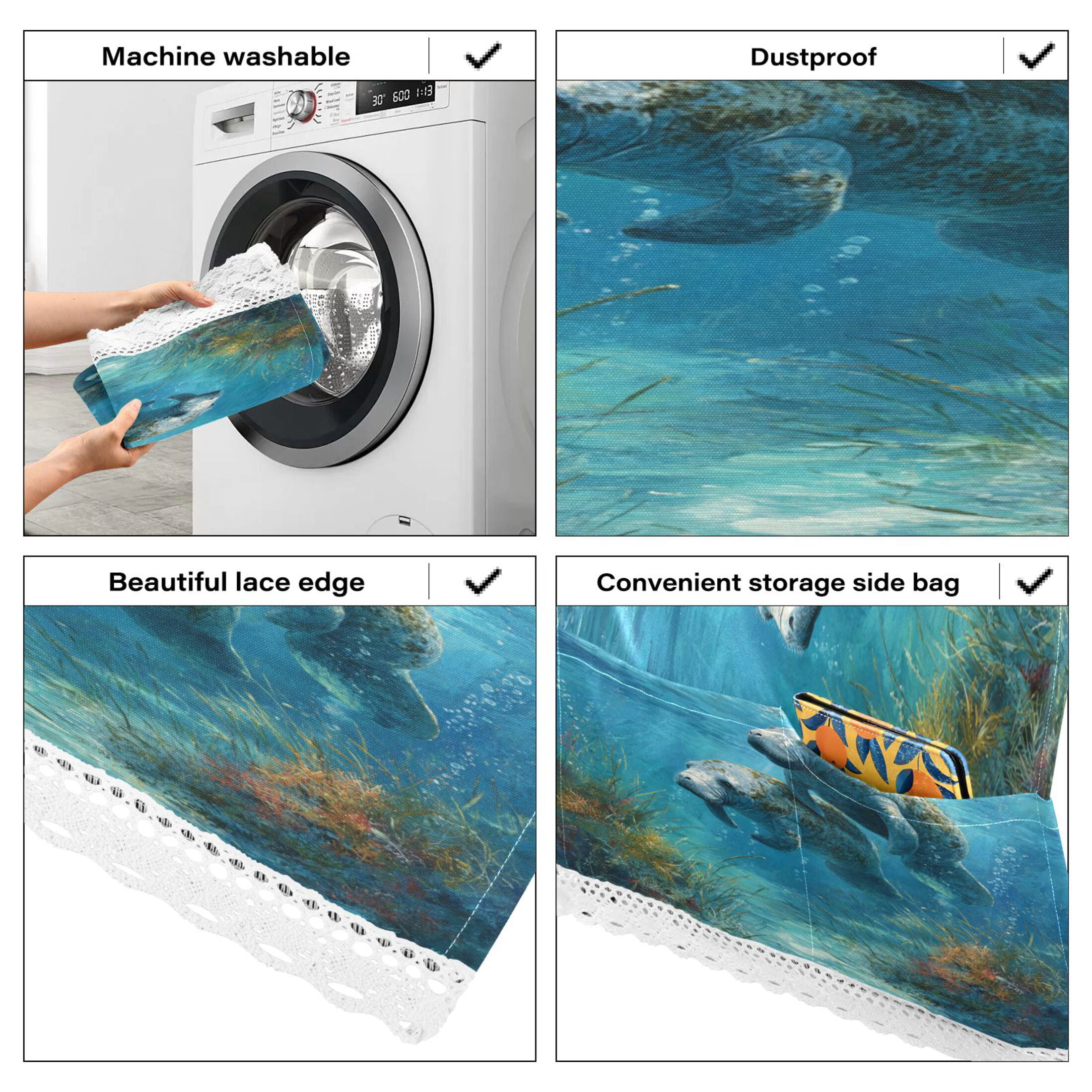 Wobogo Cute Manatee Washing Machine Cover Dustproof Washer Dryer Cover Waterproof Laundry Room Decorative Protector
