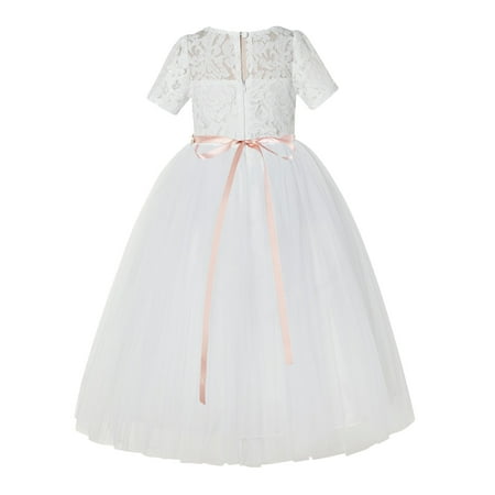 

Ivory Floral Lace Flower Girl Dress Junior Bridesmaid Dance Recital LG2R2