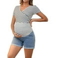thumbnail image 4 of INSPIRE CHIC Women's Summer Lounge Workout Roll Hem with Pockets Maternity Pregnancy Denim Shorts Blue Medium, 4 of 6