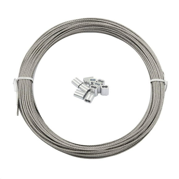 HUGFEGWE 100 ft 304 Stainless Steel Cable Wire Rope 1/16 inch (1.5 mm), 92 lbs Fishing Leader Line 100ft with 10 pcs Sleeves Stops AZ824-8673