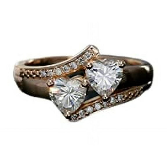 HeartsAndYou 2ct Heart Cut Moissanite ByPass Two Stone Engagement Ring for Women 18k Rose Gold over Silver