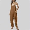 thumbnail image 2 of 2025 Jumpsuits for Women Casual Oversize Fashion Solid Color Cold Shoulder Jumpsuit Solid Suspender Jumpsuits Wide Pocket Leg Pant, 2 of 8