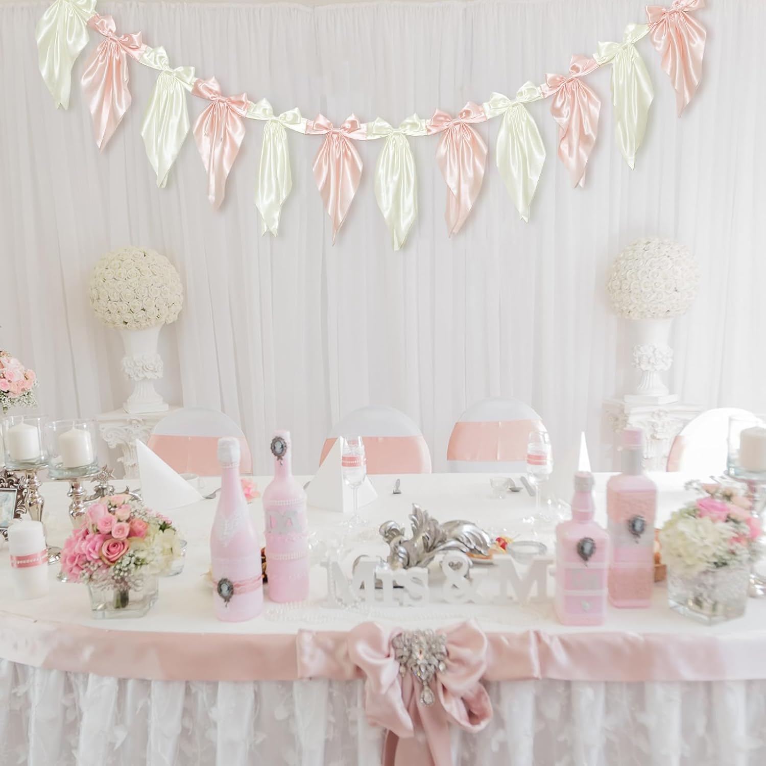Satmonnus 7.9 FT Easter Pastel Bow Garland Banner - Silk Satin Ribbon Pastel Bow Garland Hanging Party Bow Garland Decoration for Easter Birthday Baby Shower Wedding Party Supplies