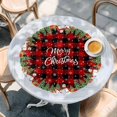 thumbnail image 2 of Christmas Round Tablecloth, Fitted Table Cover with Elastic for 36"-44" Round Tables, Xmas Snowman Snowflakes Pine Trees Red Plaid Table Cloth Outdoor Indoor Dinning Party Waterproof Tablecloths, 2 of 7