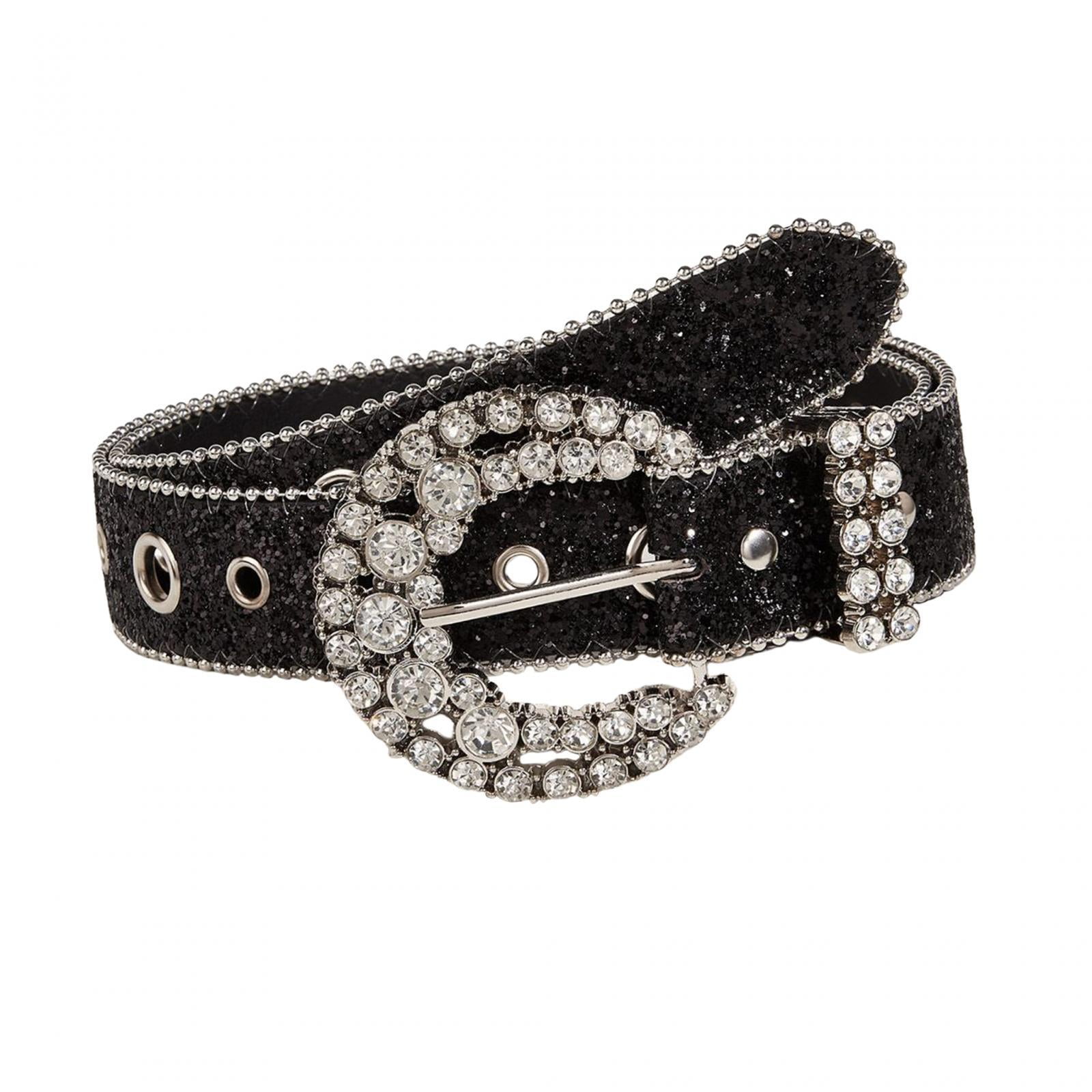 Rhinestone Belt Sequin Belt Adjustable Metal Prong Buckle Fashion