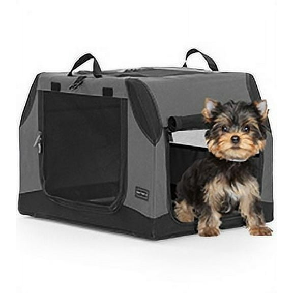 Petsfit Soft Medium 30.0" Dog Crate, 3-Doors Dog Kennel Carrier up to 25 lbs,for Indoor Outdoor Travel ,30.0"L x 20.0"W x 19.0"H,Grey(With Mat)
