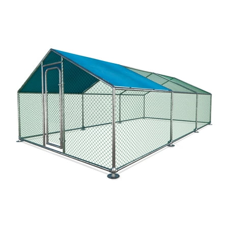 ALEKO Metal DIY Walk-in Chicken Coop with Blue Waterproof Cover - 20 x 10 Feet