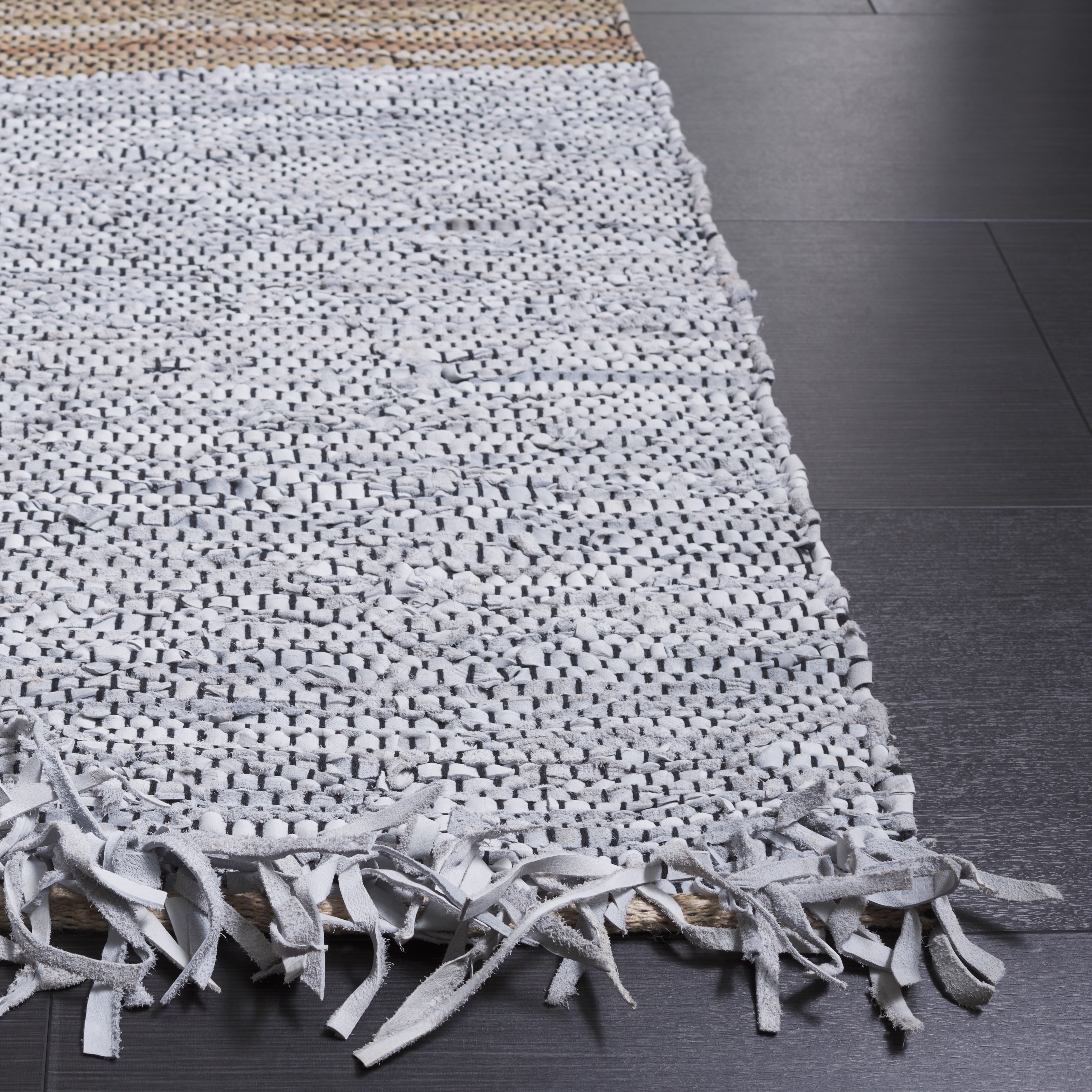 SAFAVIEH Vintage Leather Abraham Neapolitan Runner Rug, Grey/Beige, 2'3" x 9'