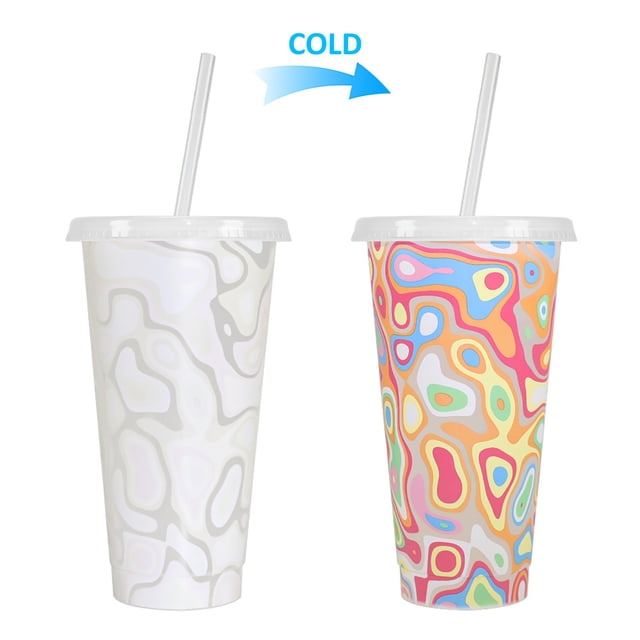 Gobelets Changeant de Couleur 24 oz Gobelets en Plastique avec Couvercles et Pailles Gobelets Réutilisables pour Adultes Enfants Fête Gobelets Mignons pour Boisson Glacée Contenant de Boisson Bouteille de Voyage Usage Maison Cuisine pour Boire pour Boisson