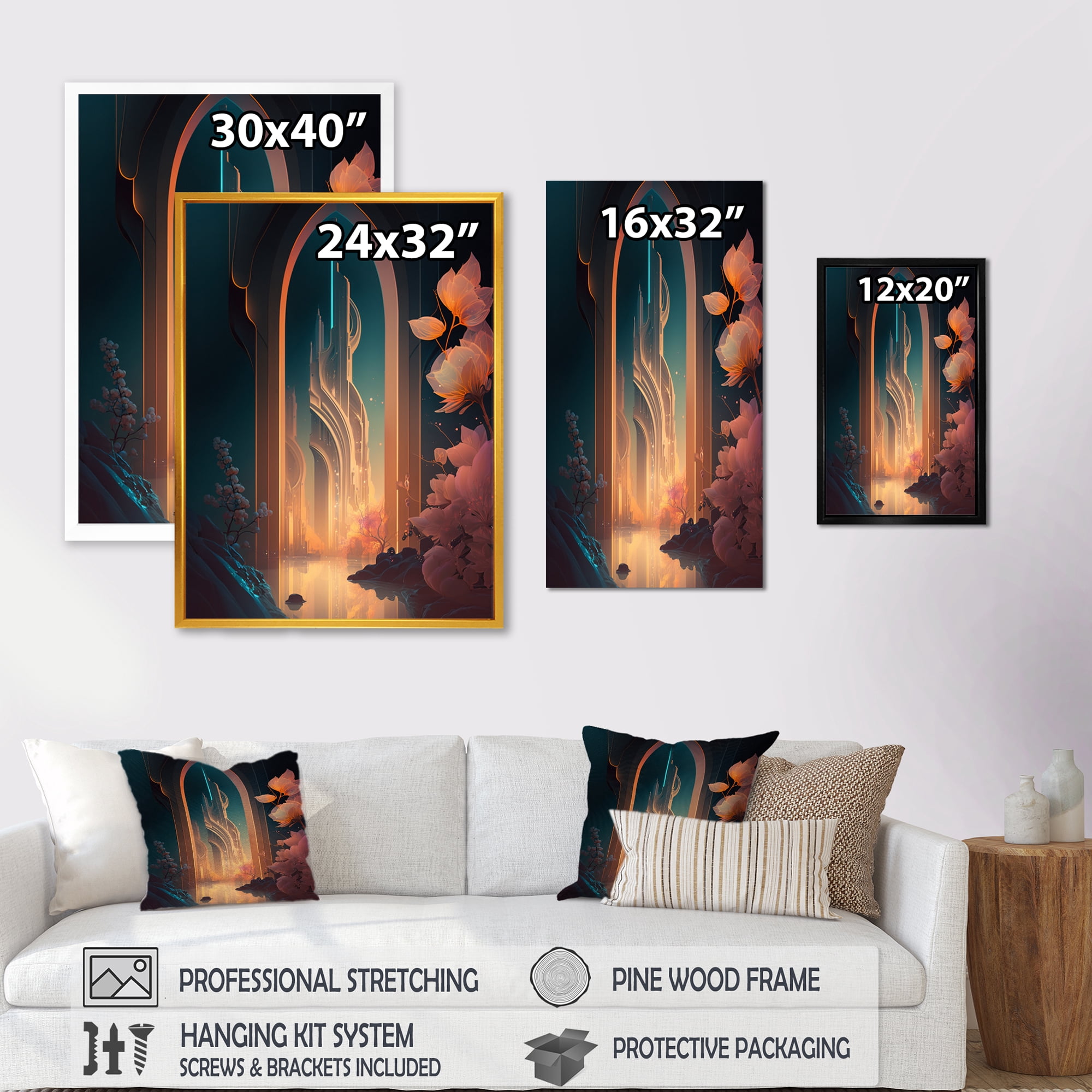 Designart Futristic Architecture With Flowers II Canvas Wall Art