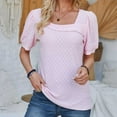 thumbnail image 2 of WREESH Casual Square Neck Tunic Tops Women's Solid Color Puff Sleeve Summer Blouses Pink, 2 of 4