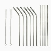 Stainless Steel Metal Straws 10 Pack 8.5 Inch Reusable Drinking Straws for 20 OZ Tumbler Yeti Cups Smoothie Cocktail Juice Cold Drinks Environment Friendly, 4 Straight   6 Bent   2 Cleaning Brushes